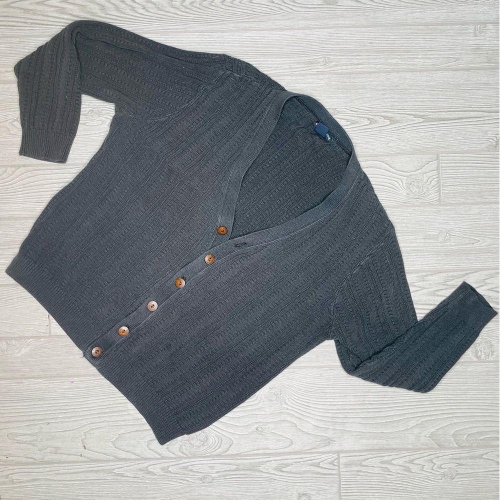 Knightsbridge Vintage 80s long sleeve Cardigan Sweater wood button up shirt LG